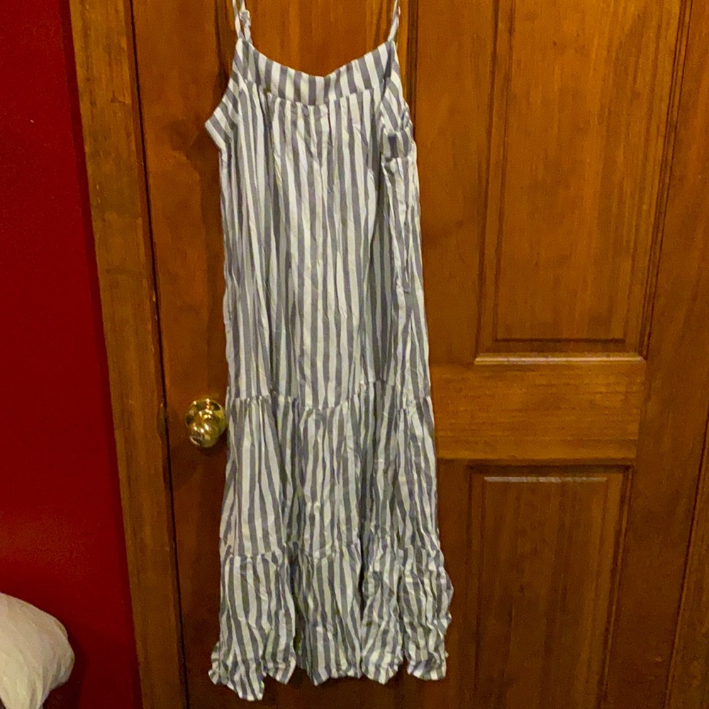 Adjustable strap stripped tank dress, from SHEIN.